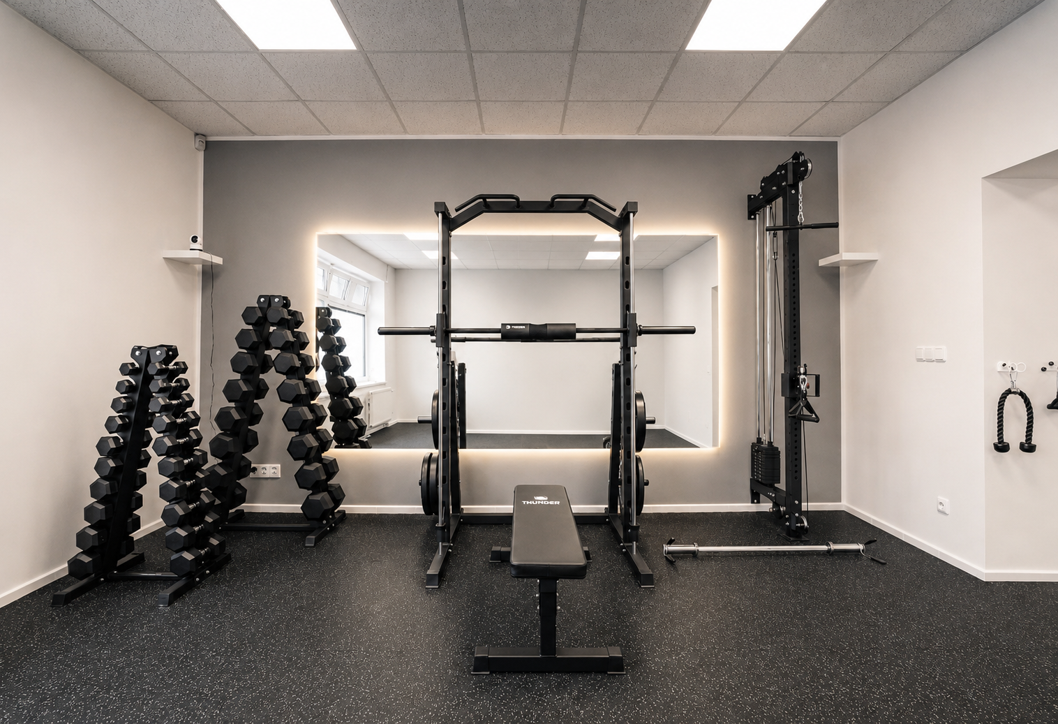 Posilovací stojan a lavice v 2F Fitness